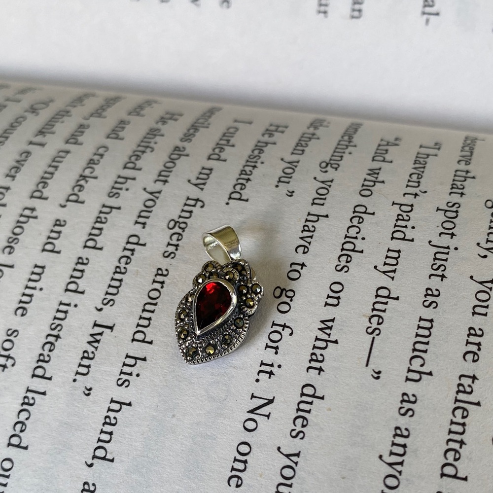 Sterling Silver Red Garnet & Moisinite Teardrop Pendant